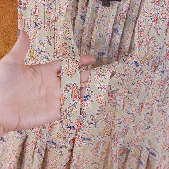 FENN WRIGHT MANSON Womens Top Small Tan Paisley Pullover Sleeveless Tank Blouse - Picture 2 of 9